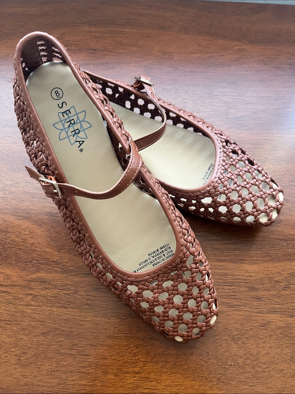 Serra Brown Woven Mary Jane Flats with Adjustable Strap